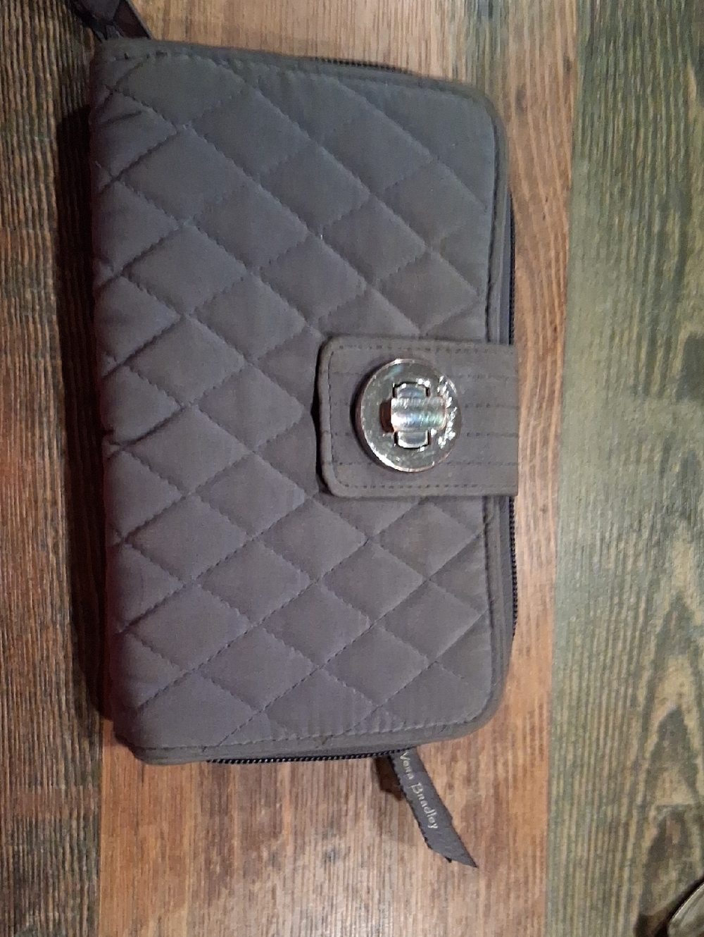 Vera Bradley Quilted Gray Wristlet Wallet with Silver Turn-Lock